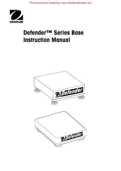 Ohaus Defender Series Base Installation and Maintenance Instructions - cover page