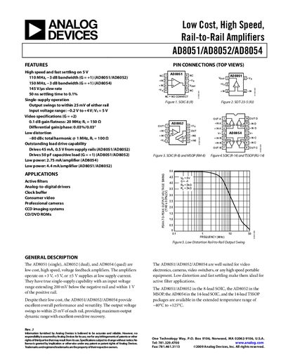 Analog Devices AD8051/AD8052/AD8054 Datasheet Rev J