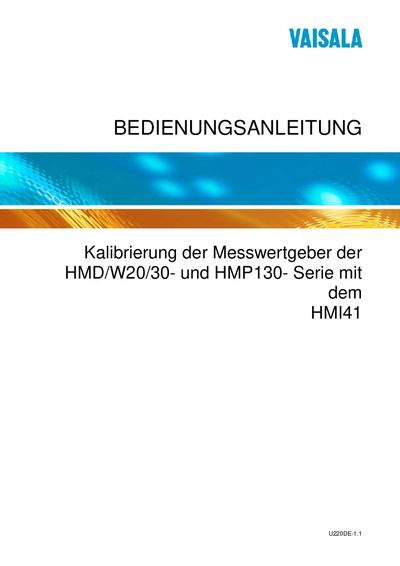 Vaisala HMI41 Calibration Manual for HMD/W20/30 and HMP130 Series - cover page
