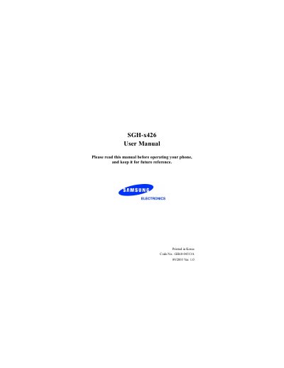 Samsung SGH-x426 Phone User Manual - cover page