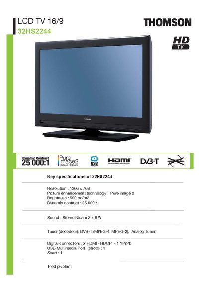 Thomson 32HS2244 TV User Manual - cover page