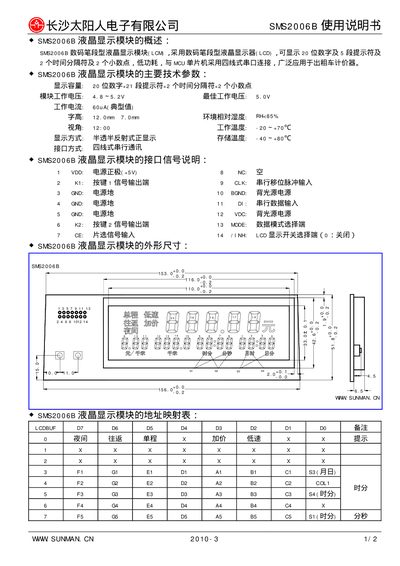 Sunman Electronics SMS2006B Liquid Crystal Display Module User Manual - cover page