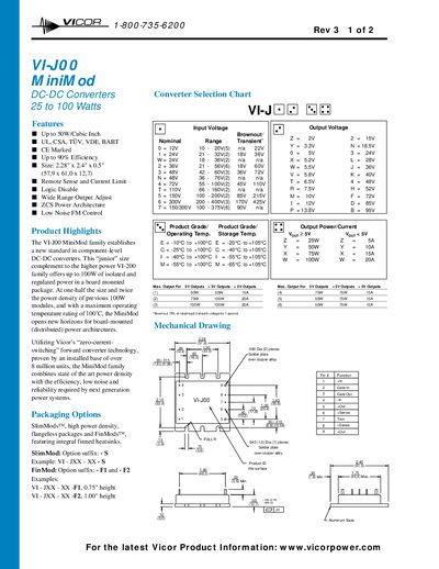 Vicor VI-JOO MiniMod Datasheet - cover page