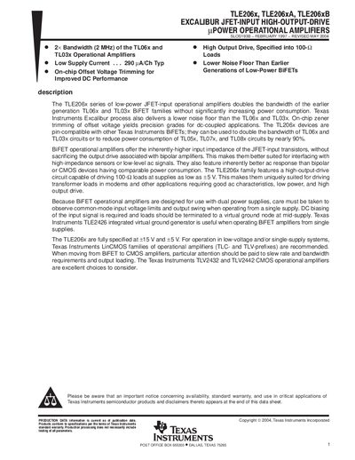 Texas Instruments TLE206x Operational Amplifier Datasheet - cover page