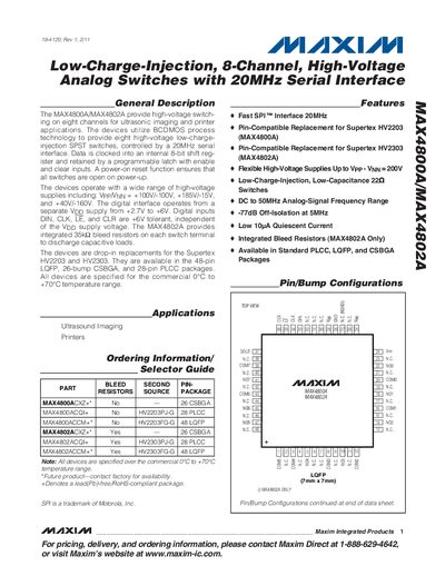 Maxim MAX4800A/MAX4802A Analog Switch Datasheet