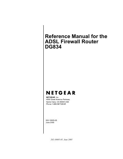 Netgear DG834 ADSL Firewall Router Reference Manual - cover page