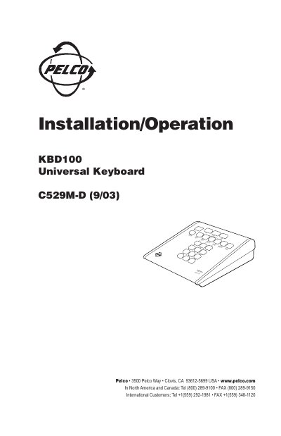 Pelco KBD100 Universal Keyboard User Manual - cover page