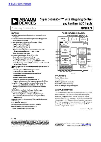 Analog Devices ADM1069 Super Sequencer with Margining Control Datasheet - cover page