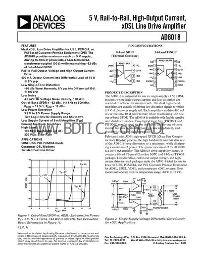 Analog Devices AD8018 Datasheet - cover page