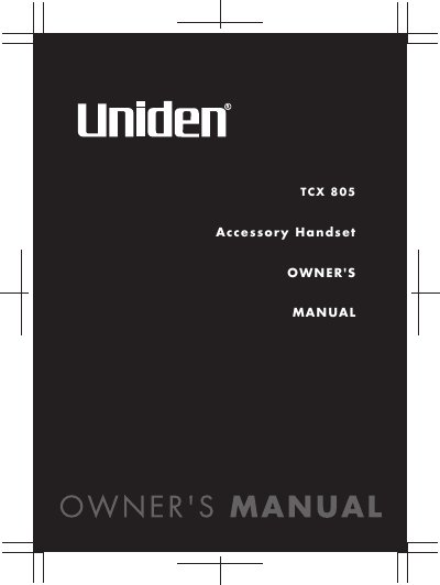 Uniden TCX805 Accessory Handset Owner's Manual - cover page