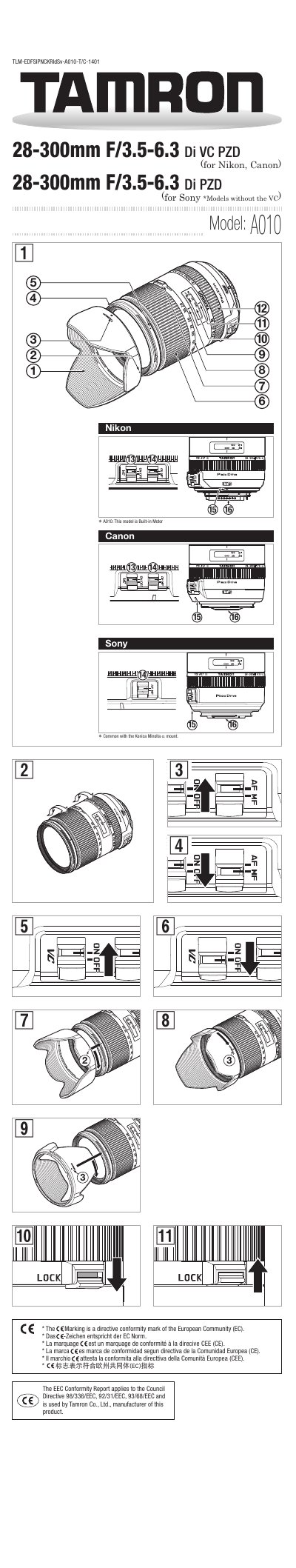 Tamron A010 28-300mm F/3.5-6.3 Di VC PZD Lens User Manual - cover page