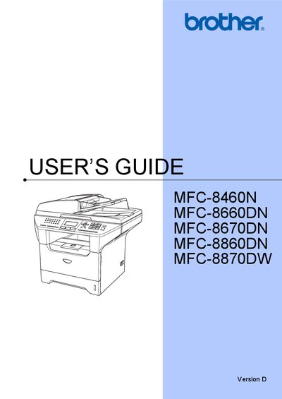 Brother MFC-8460N / MFC-8660DN / MFC-8670DN / MFC-8860DN / MFC-8870DW User's Guide - cover page
