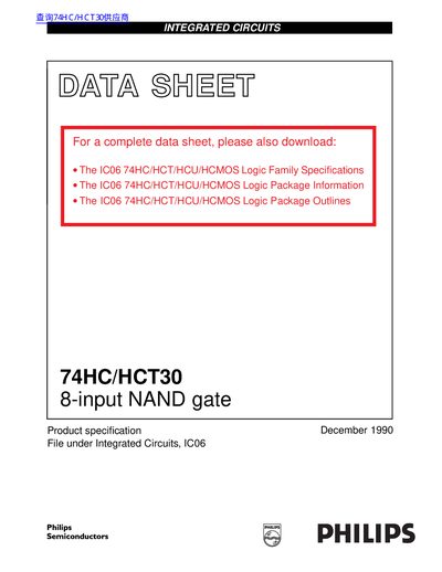 Philips 74HC/HCT30 8-input NAND Gate Datasheet - cover page