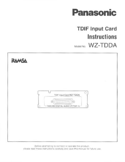Panasonic WZ-TDDA TDIF Input Card Instructions - cover page