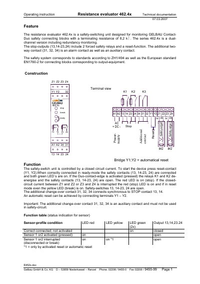 Gelbau 462.4x Resistance Evaluator Operating Instructions - cover page