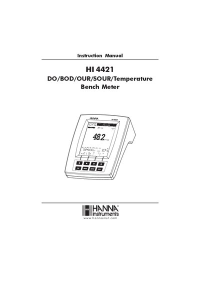 Hanna Instruments HI 4421 Bench Meter Instruction Manual - cover page