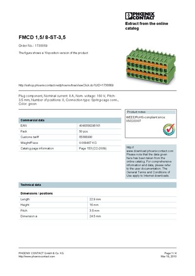 Phoenix Contact FMCD 1,5/8-ST-3,5 Connector Handbook - cover page