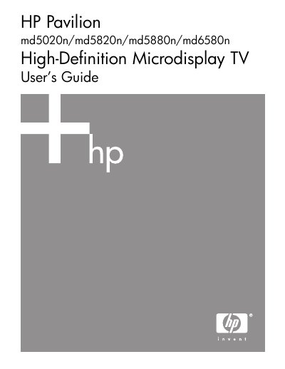 HP Pavilion md5020n/md5820n/md5880n/md6580n High-Definition Microdisplay TV User's Guide