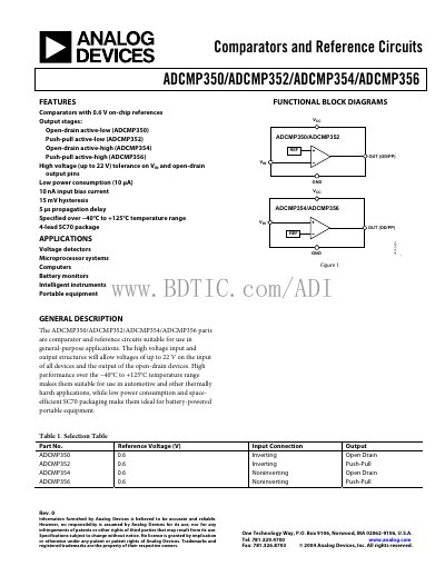 Analog Devices ADCMP350/ADCMP352/ADCMP354/ADCMP356 Datasheet - cover page