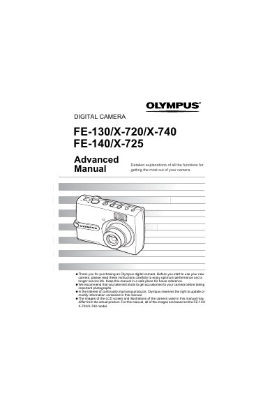 Olympus FE-130/X-720/X-740/FE-140/X-725 Digital Camera Advanced Manual - cover page