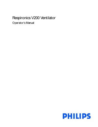 Respironics V200 Ventilator Operator's Manual - cover page