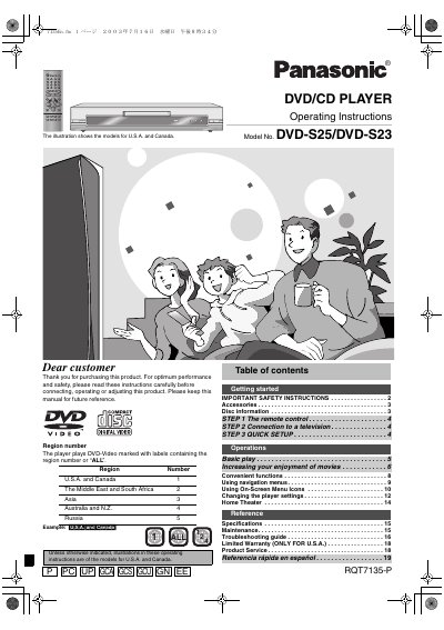 Panasonic DVD-S25/DVD-S23 Operating Instructions - cover page