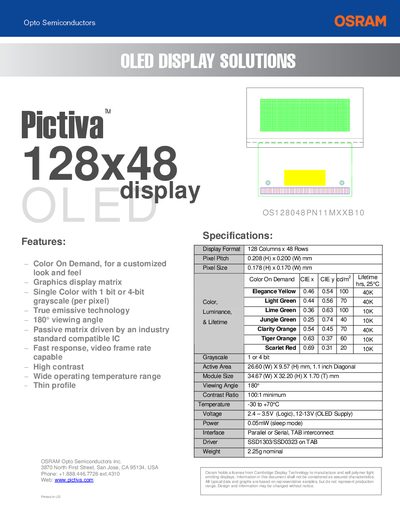 Osram Pictiva 128x48 Display Manual - cover page