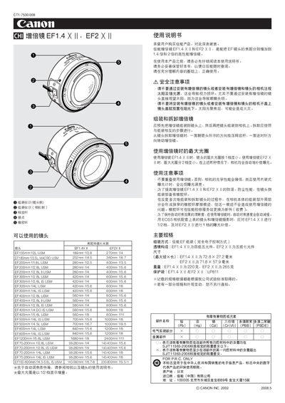 Canon EF1.4X II / EF2 X II Teleconverter User Manual - cover page