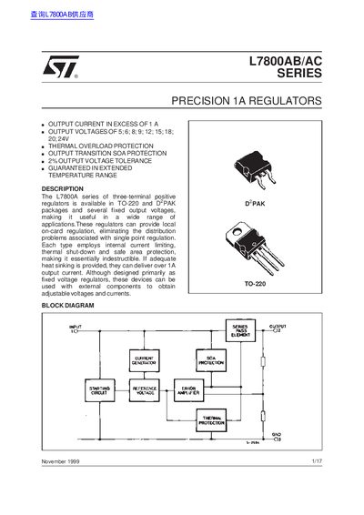 STMicroelectronics L7800AB/AC Series Precision 1A Regulators Handbook