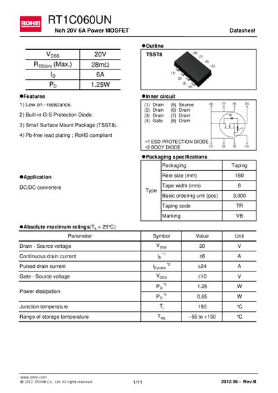ROHM RT1C060UN Power MOSFET Datasheet - cover page