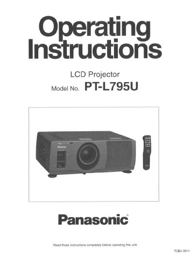 Panasonic PT-L795U LCD Projector Operating Instructions - cover page