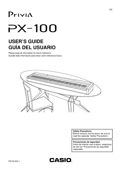Casio PX-100 Digital Piano User's Guide - cover page
