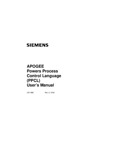 Siemens APOGEE PPCL User Manual - cover page