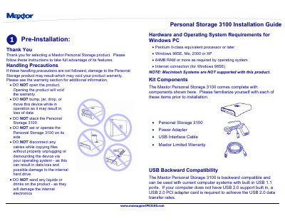 Maxtor Personal Storage 3100 Installation Guide - cover page