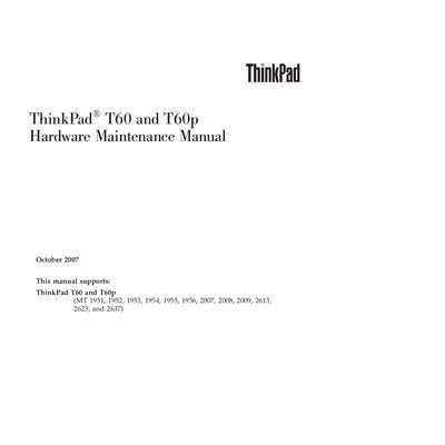 Lenovo ThinkPad T60 and T60p Hardware Maintenance Manual - cover page