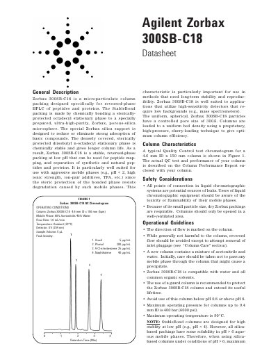 Agilent Zorbax 300SB-C18 Datasheet - cover page