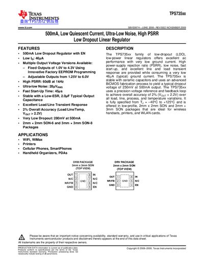 Texas Instruments TPS735xx Low Dropout Linear Regulator Datasheet - cover page