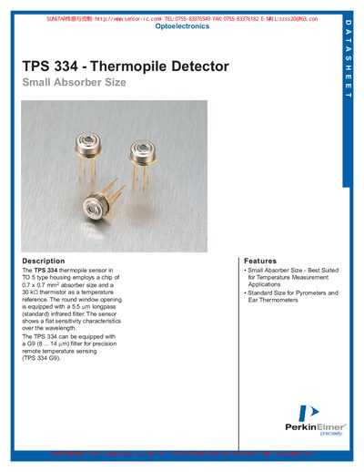 PerkinElmer TPS334 Thermopile Detector Product Specification