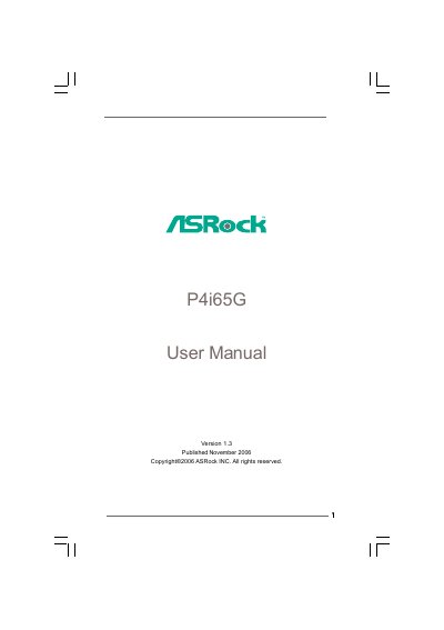 ASRock P4i65G Motherboard User Manual - cover page