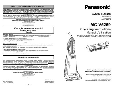 Panasonic MC-V5269 Vacuum Cleaner Operating Instructions - cover page