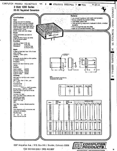 Computer Products 1300 Series DC-DC Regulated Converters Datasheet - cover page