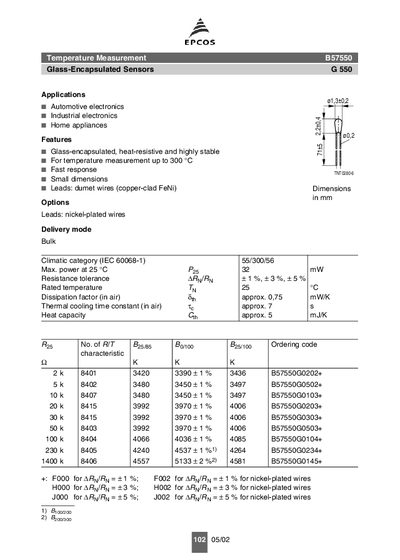 EPCOS B57550 Data Sheet - cover page