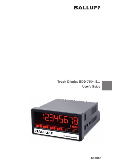 Balluff BDD 750-S Touch Display User's Guide - cover page