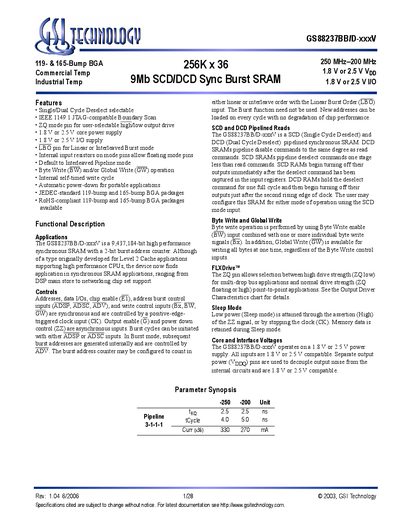 GSI Technology GS88237BB/D-xxxV Datasheet - cover page