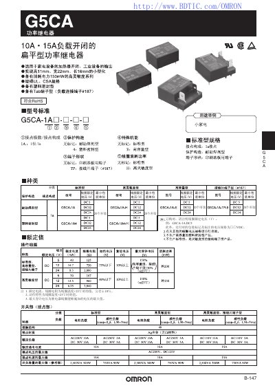 Omron G5CA Power Relay Service Manual - cover page