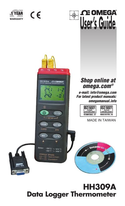 OMEGA HH309A Data Logger Thermometer User's Guide - cover page