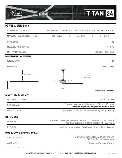 Hunter 24 ft Industrial Fan Specifications - cover page
