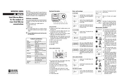 Hanna Instruments HI96761 Total Chlorine Meter Instruction Manual - cover page