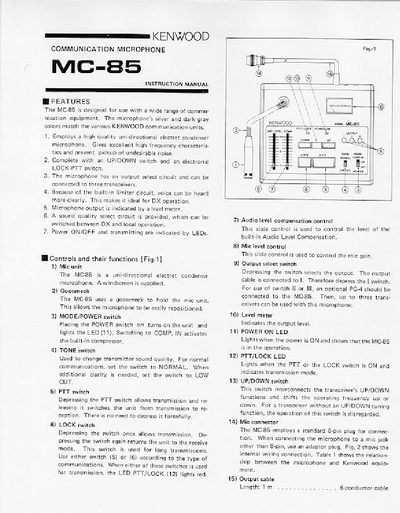 Kenwood MC-85 Communication Microphone User Manual - cover page