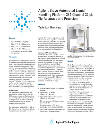 Agilent Bravo Automated Liquid Handling Platform 384-Channel Tip Accuracy and Precision Overview - cover page